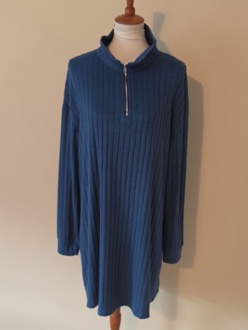 Halife Blue Ribbed Half-Zip Women's Dress Tunic